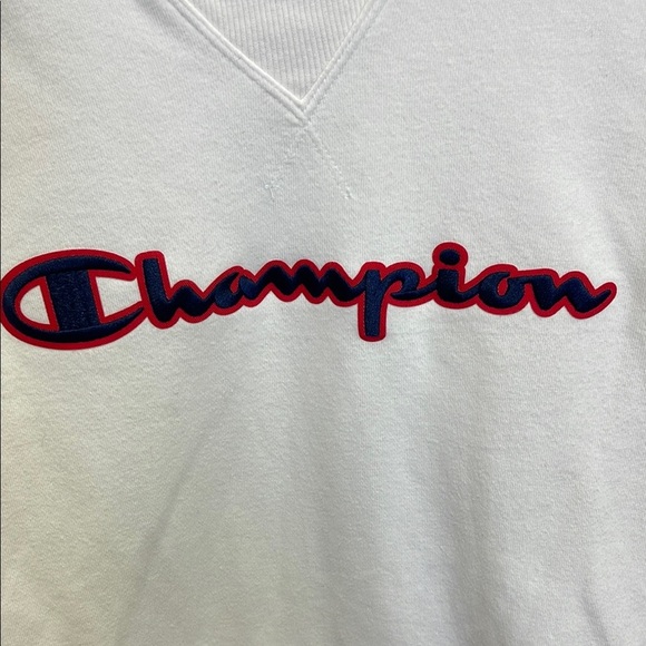 Champion White Sweatshirt with Red and Blue Accents - Picture 2 of 4